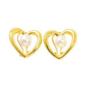 NINA RICCI Akoya Pearl 6.6mm Heart Earrings Clip on 18K YG 750